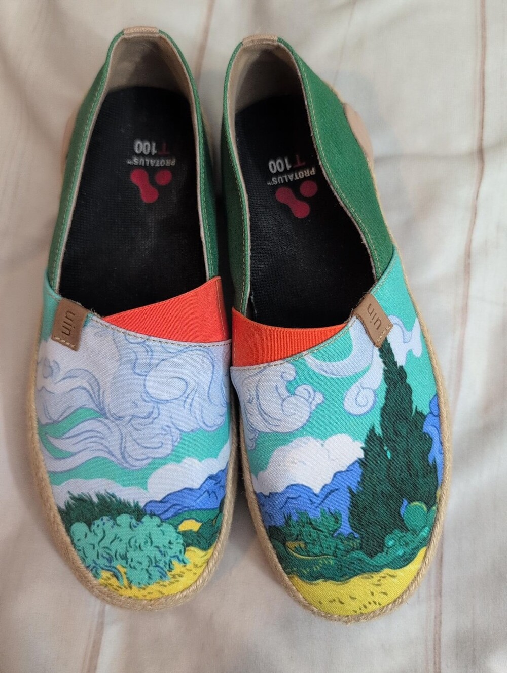 UIN Van Gogh Wheatfield Cypresses Marbella I Espadrilles Womens 8.5 Art Shoes